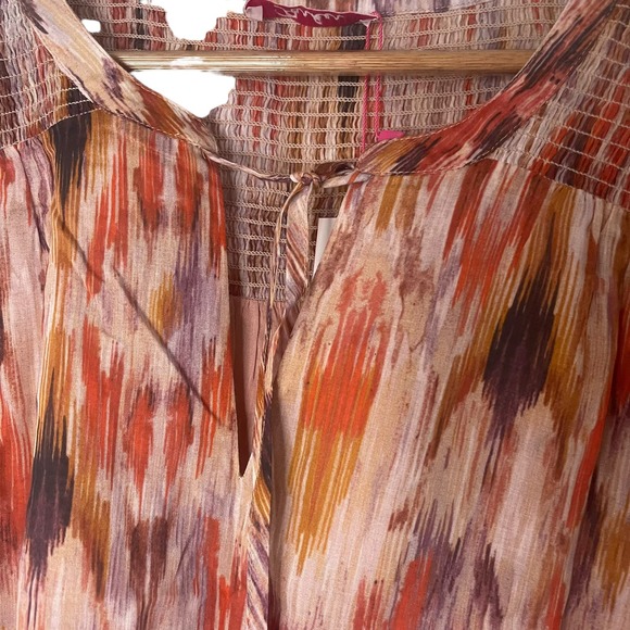 NWT Parker revolve Cotton Ikat smocked blouse with shoulder ruffles tie at neck - Picture 2 of 7